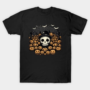 Pumpkin Cemetery Skull T-Shirt